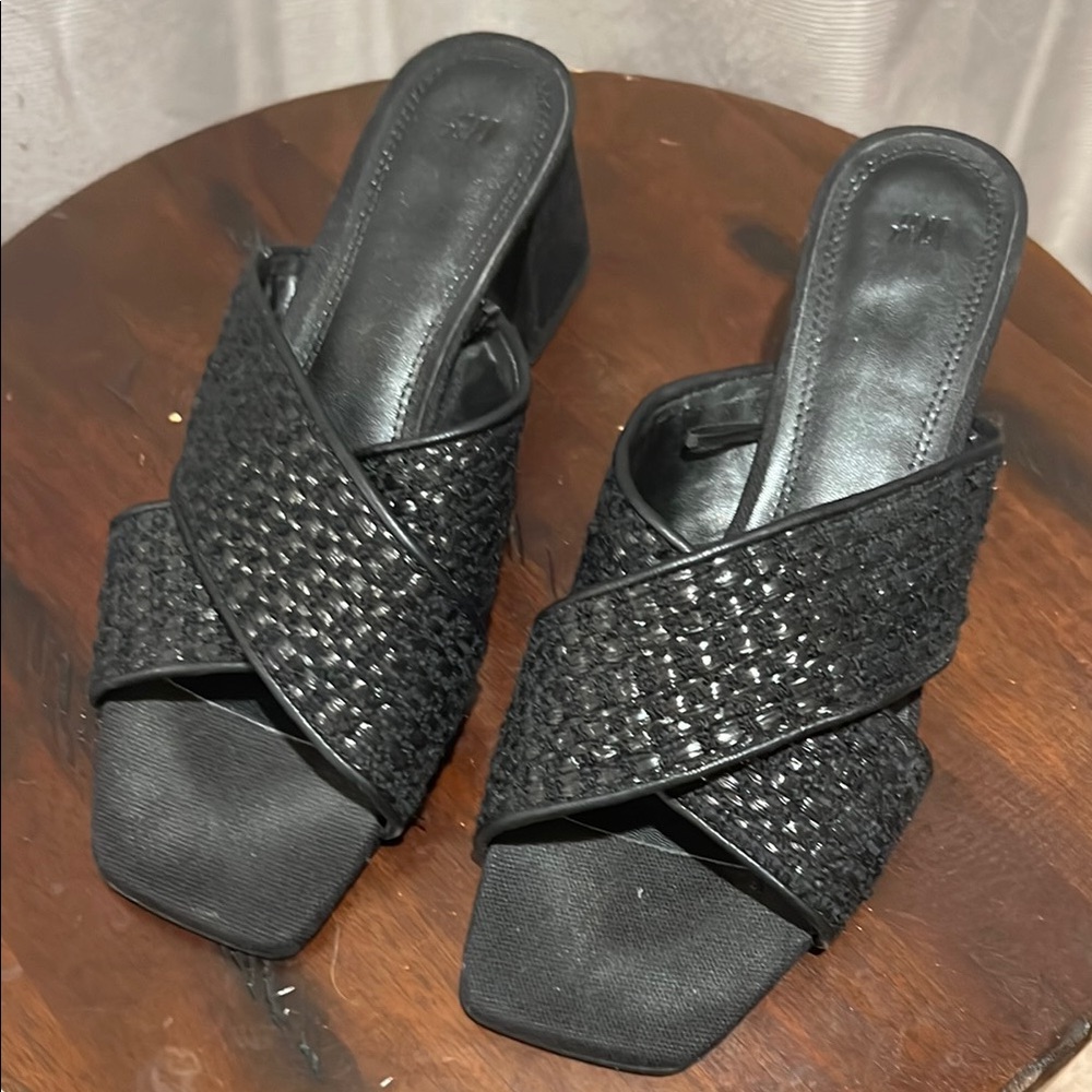 H&M Black Mules with Woven Design